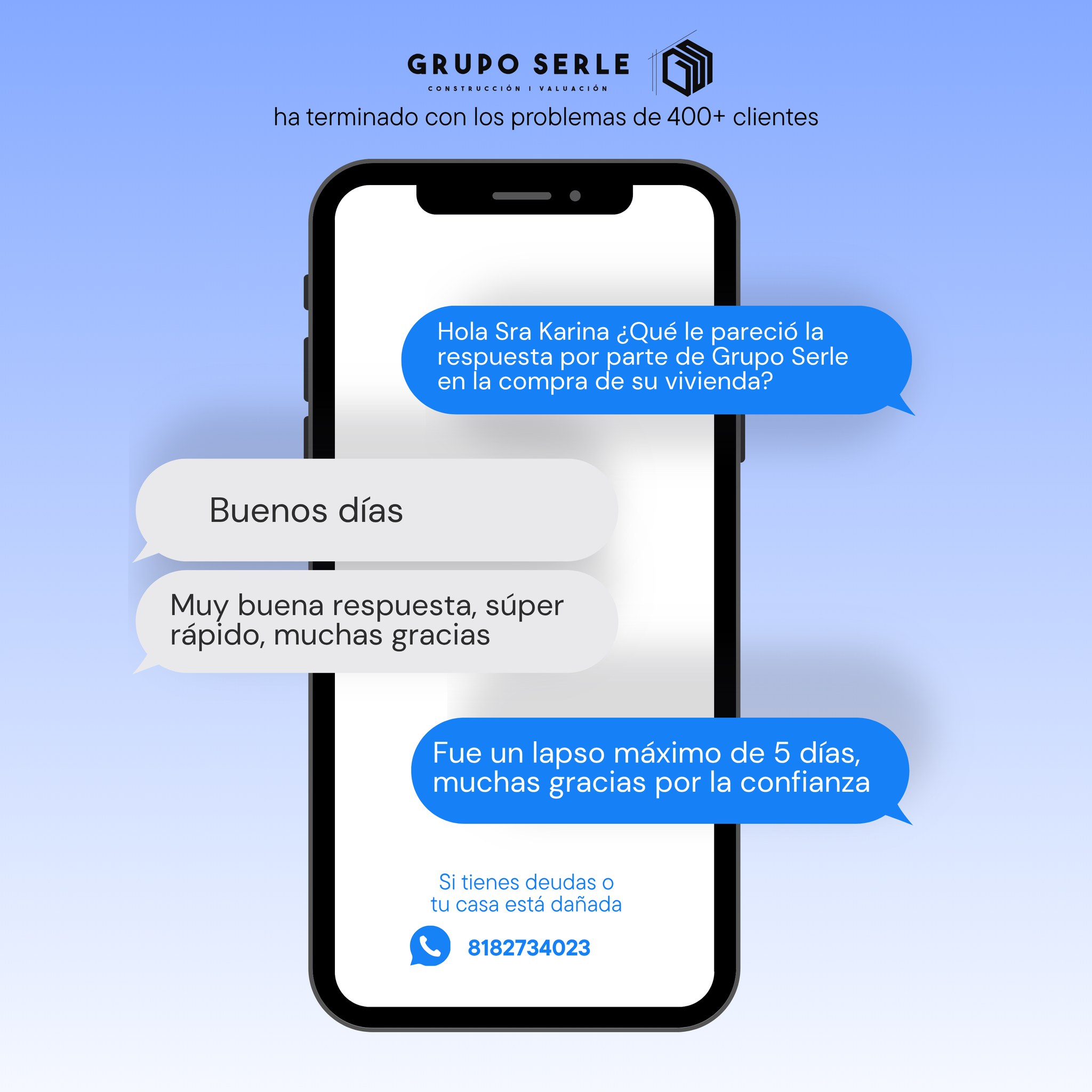 La Señora Karina es una de nuestros clientes satisfechos. 
Nos encargamos de tu casa problema en menos de 5 días y pago de contado 💵

WhatsApp: 📲 8182734023